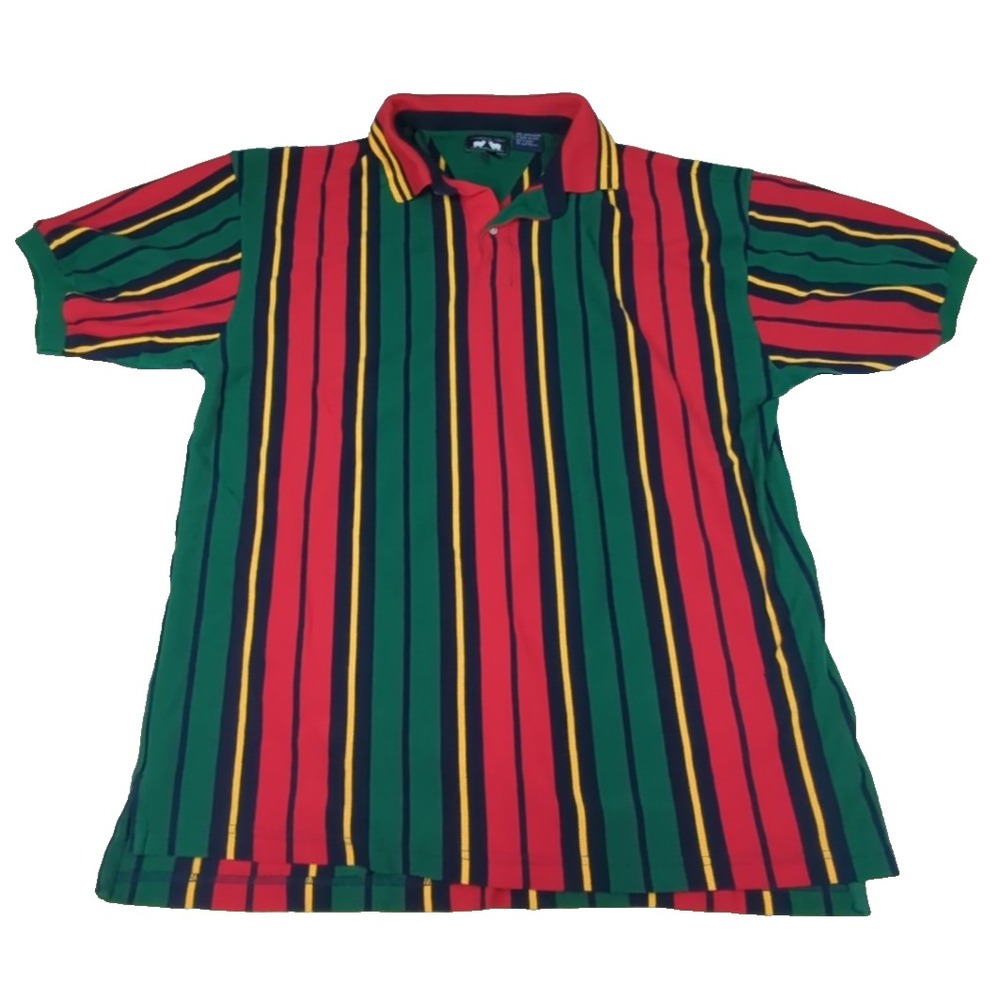 Woods & Gray vintage Men's L large red blue green colorblock stripe polo shirt